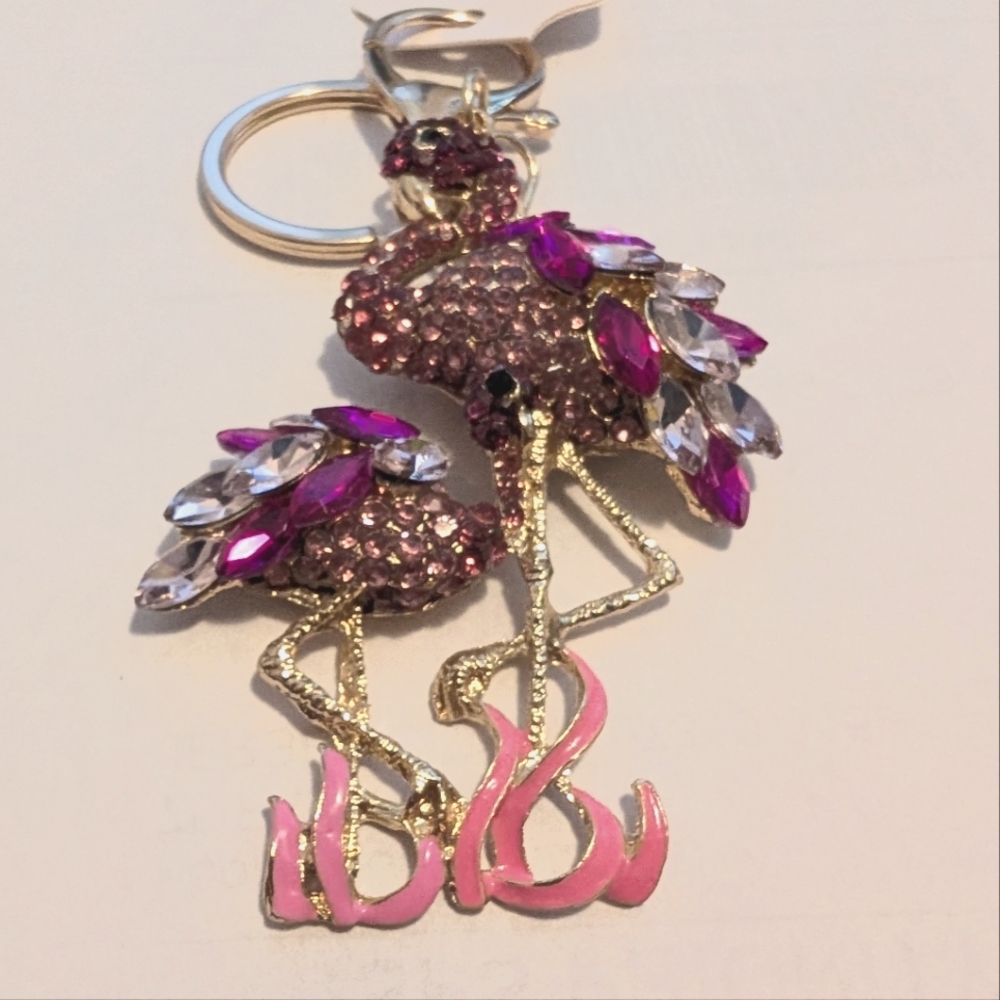 Flamingo and Baby bag charm/keychain (New)